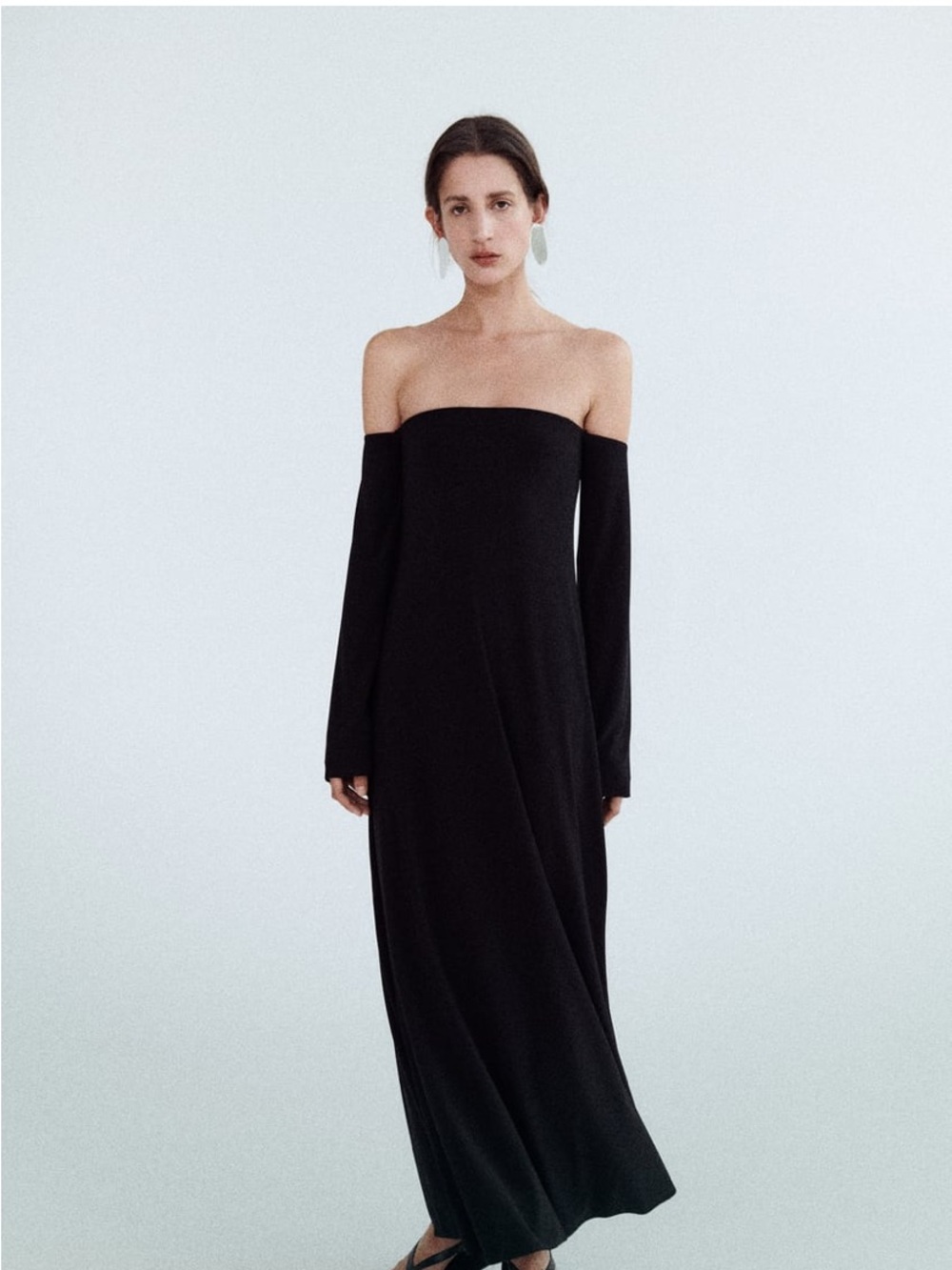 Zara Black Off-Shoulder Midi Dress